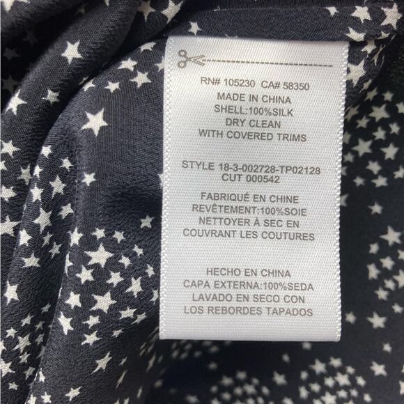 Equipment top medium NWT silk black white star ball long sleeve Cornelia button - Picture 14 of 16